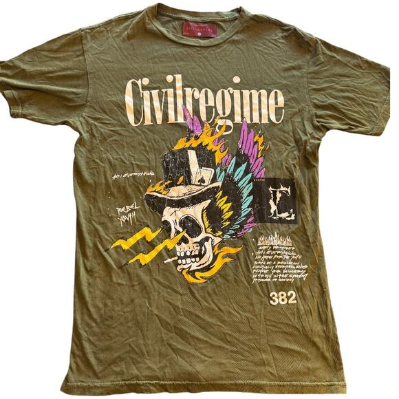 Civil Regime Rebel Youth Skull Graphic Tee Green Size M Limited Edition 382 - Picture 1 of 8